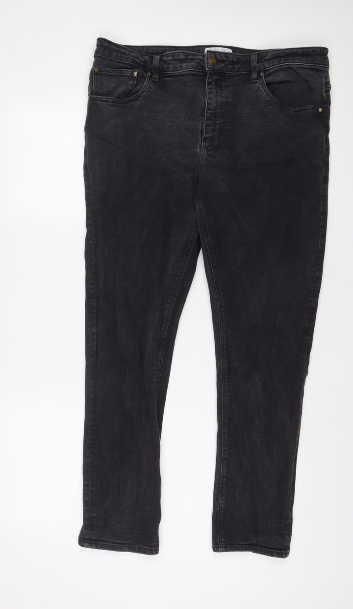 ASOS Mens Grey Cotton Straight Jeans Size 38 in L30 in Slim Button