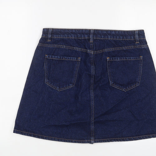 New Look Womens Blue Cotton A-Line Skirt Size 14 Button