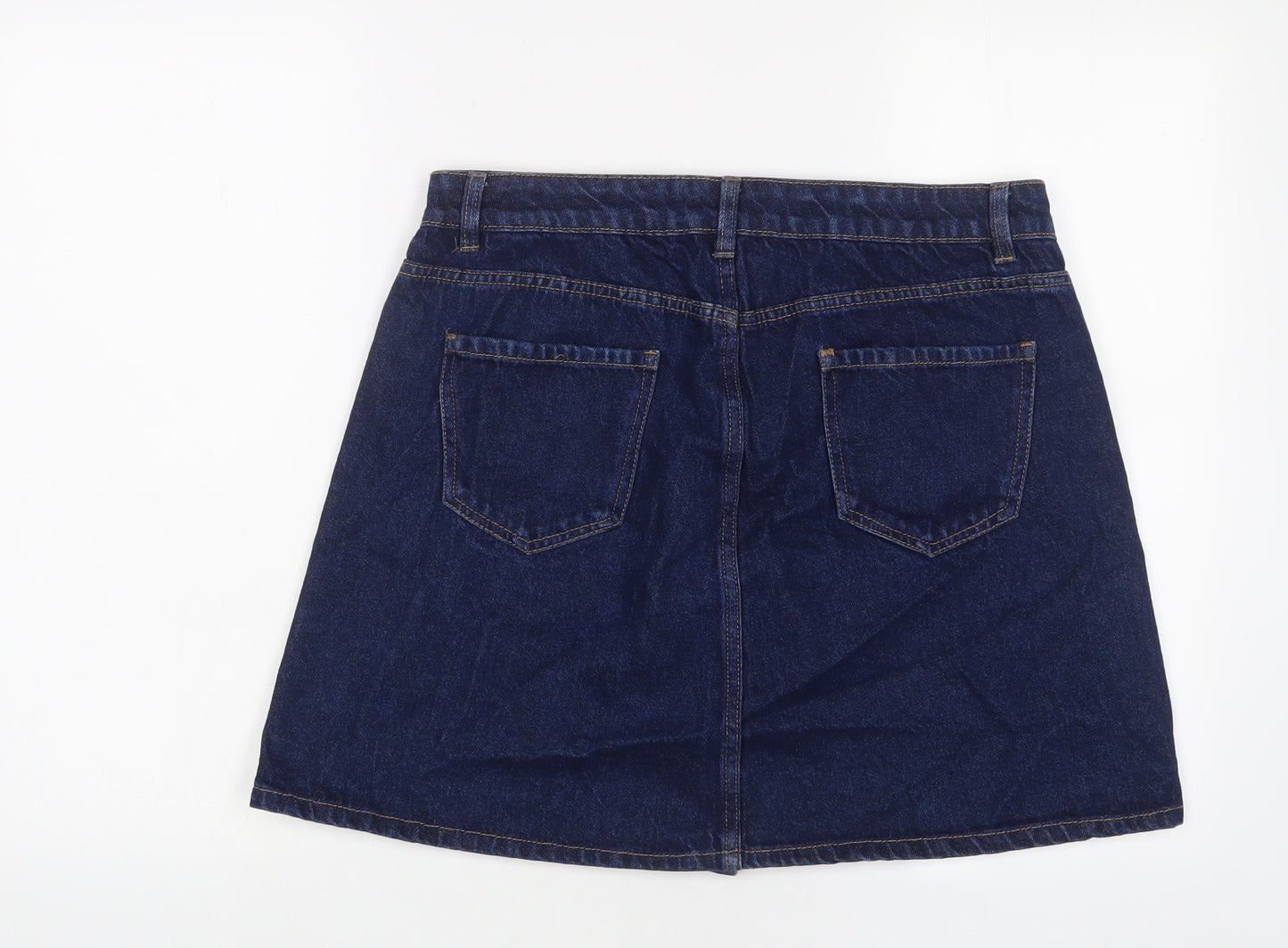 New Look Womens Blue Cotton A-Line Skirt Size 14 Button