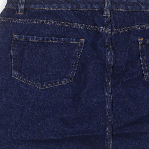 New Look Womens Blue Cotton A-Line Skirt Size 14 Button