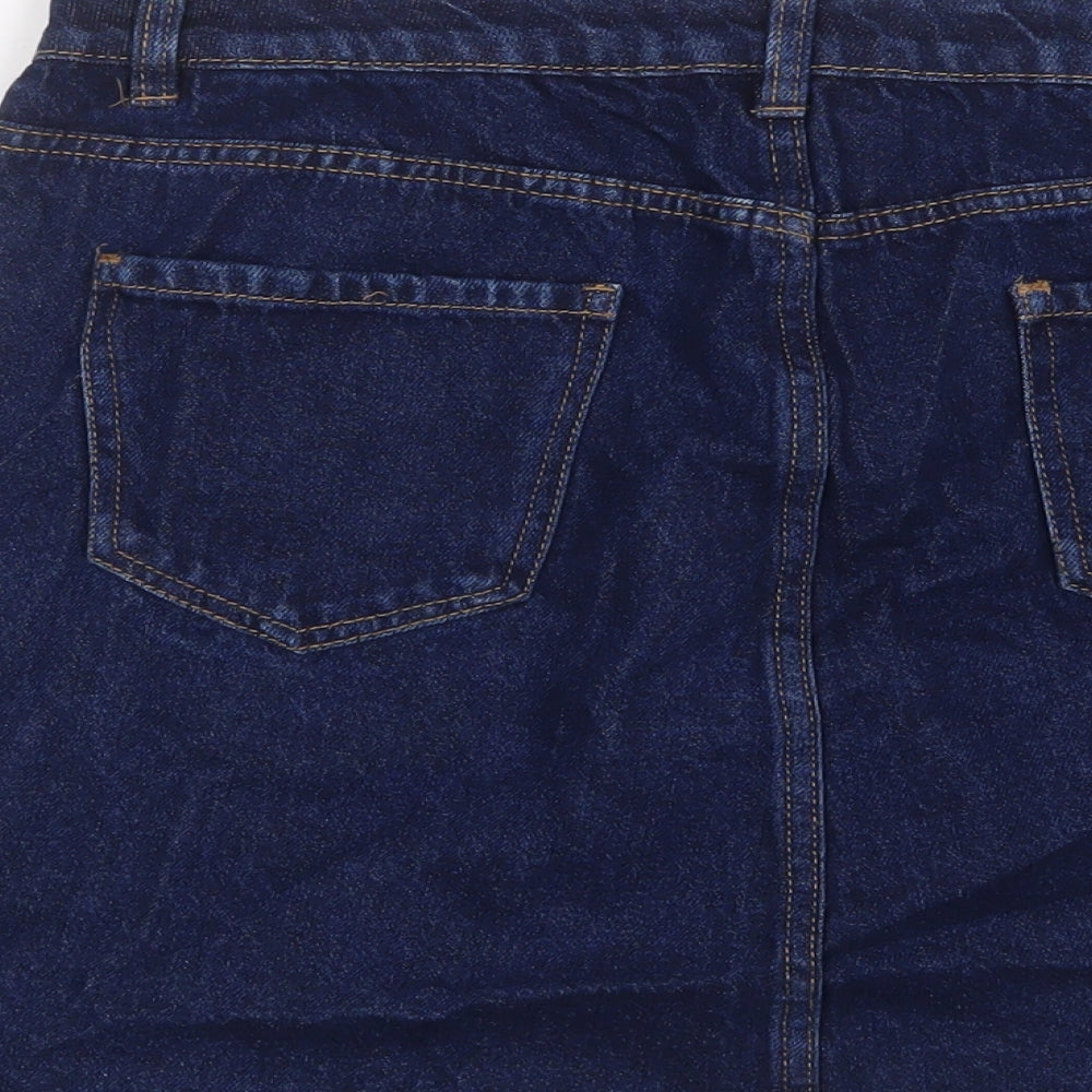 New Look Womens Blue Cotton A-Line Skirt Size 14 Button