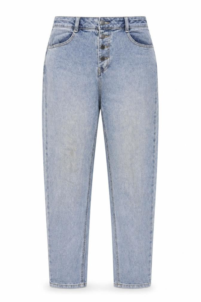 Front view of Tu women’s blue cotton mom jeans, size UK 12, 29-inch leg regular button