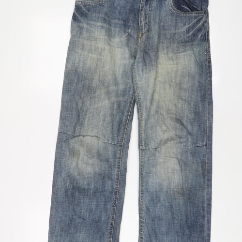 Cherokee Boys Blue Cotton Wide-Leg Jeans Size 12-13 Years L29 in Regular Zip - Adjustable waist