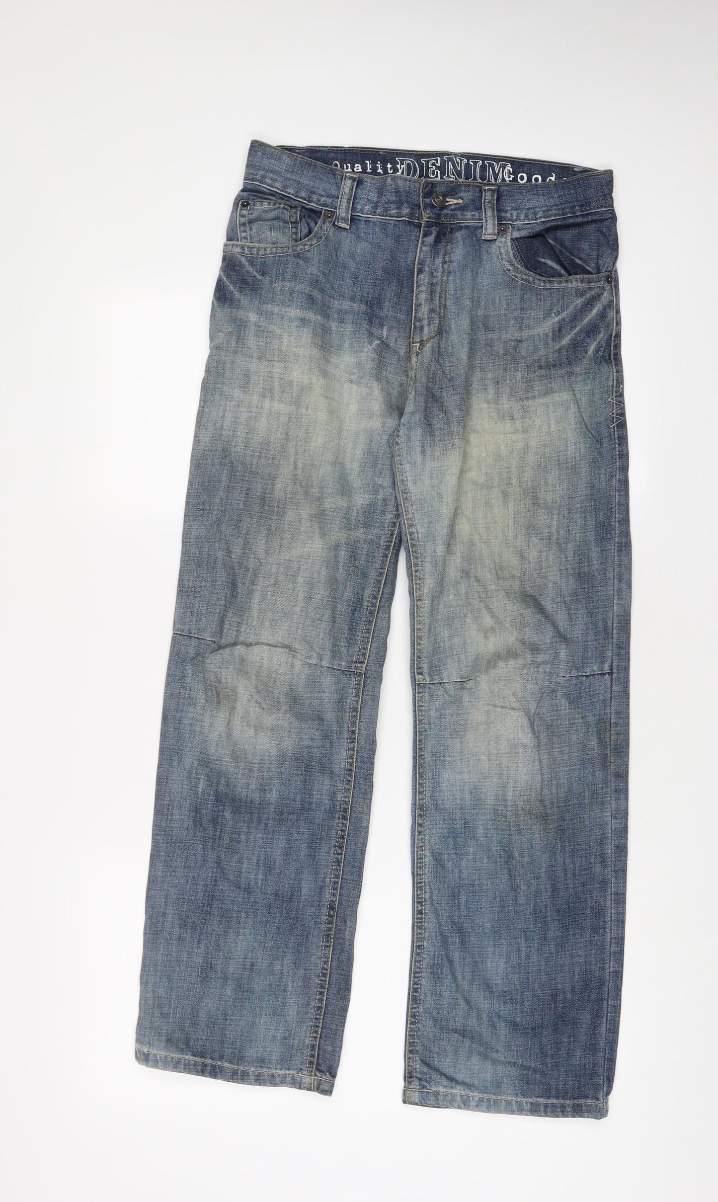 Cherokee Boys Blue Cotton Wide-Leg Jeans Size 12-13 Years L29 in Regular Zip - Adjustable waist
