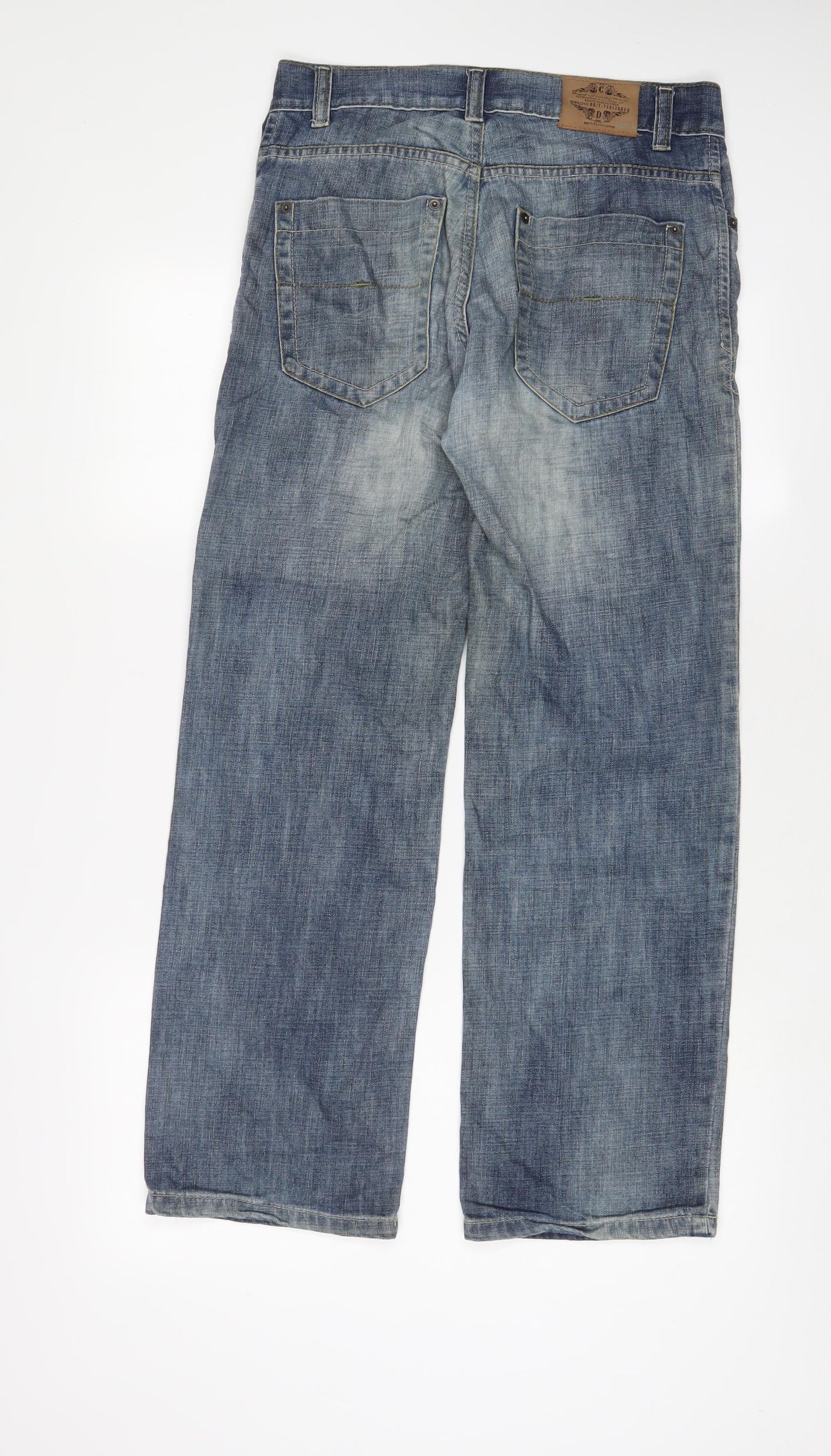 Cherokee Boys Blue Cotton Wide-Leg Jeans Size 12-13 Years L29 in Regular Zip - Adjustable waist