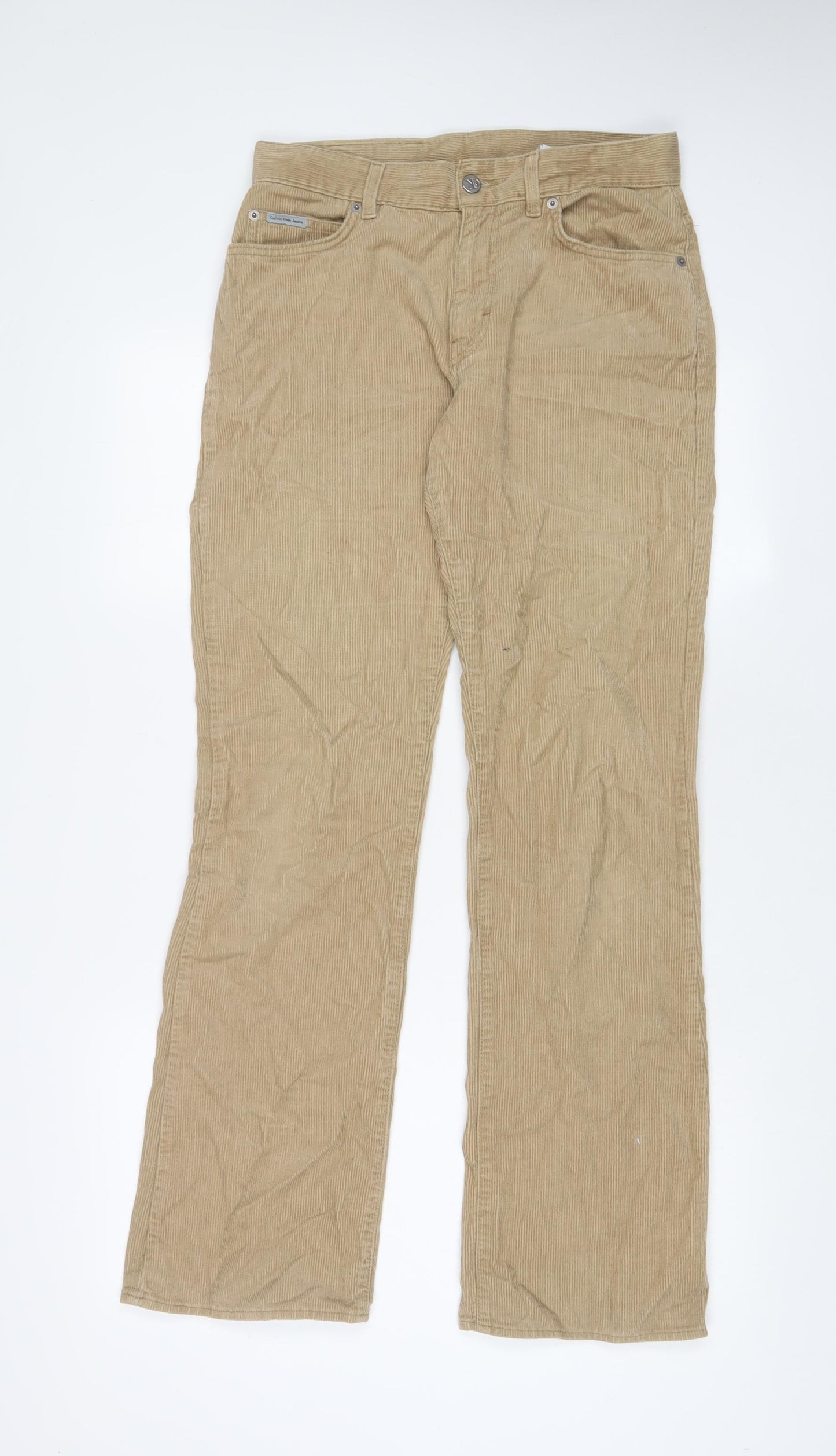 Calvin Klein Womens Beige Cotton Trousers Size 29 in L31 in Regular Zip