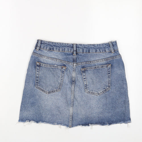 Topshop Womens Blue Cotton A-Line Skirt Size 14 Zip