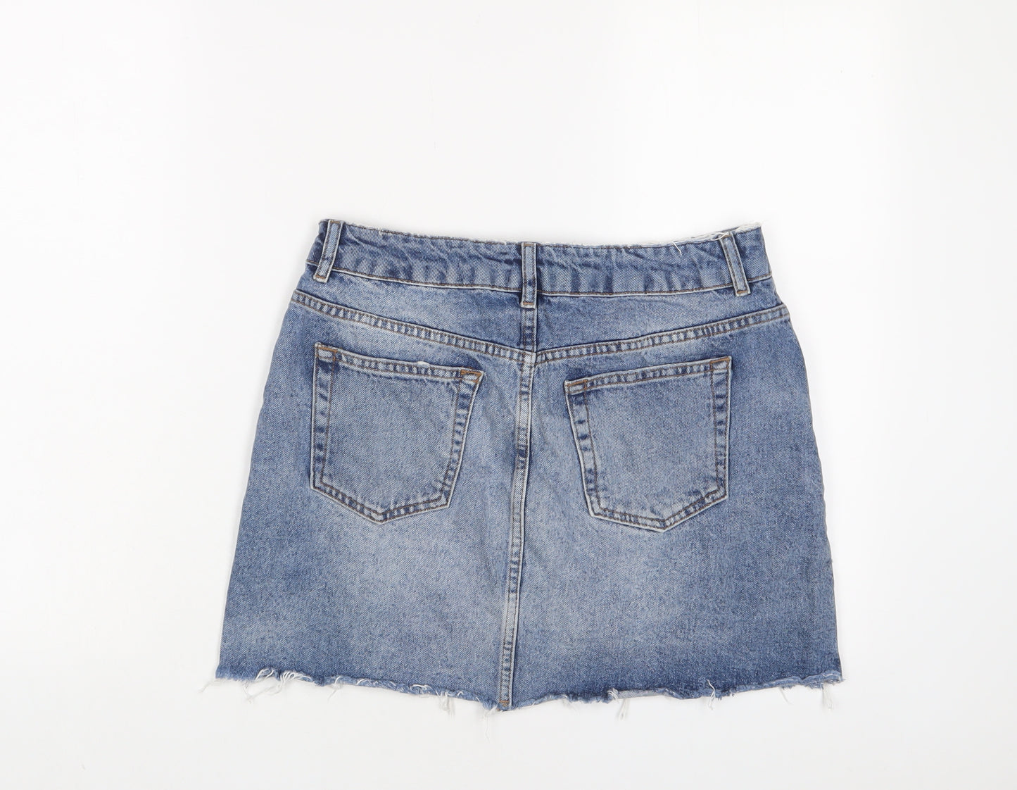 Topshop Womens Blue Cotton A-Line Skirt Size 14 Zip