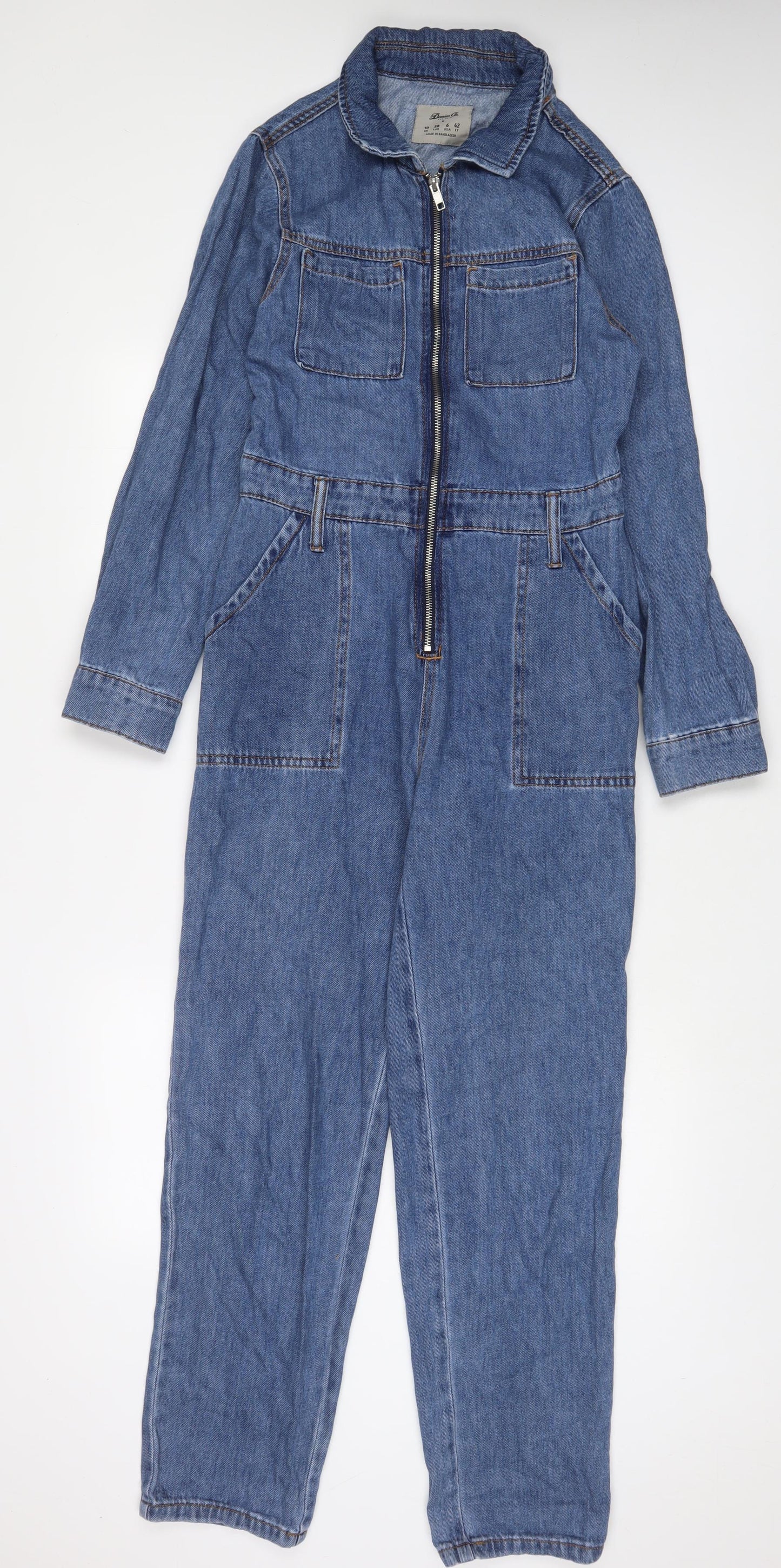 Denim & Co. Womens Blue Cotton Dungaree One-Piece Size 10 L29 in Zip