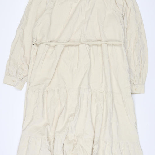 Marks and Spencer Womens Beige Cotton A-Line Size 22 V-Neck Button - Belted