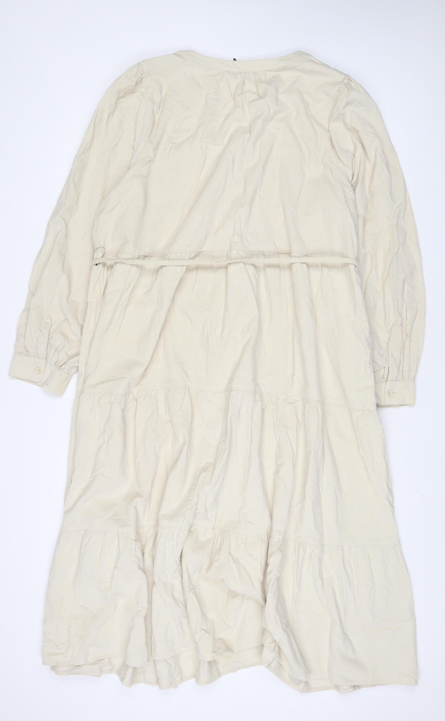 Marks and Spencer Womens Beige Cotton A-Line Size 22 V-Neck Button - Belted