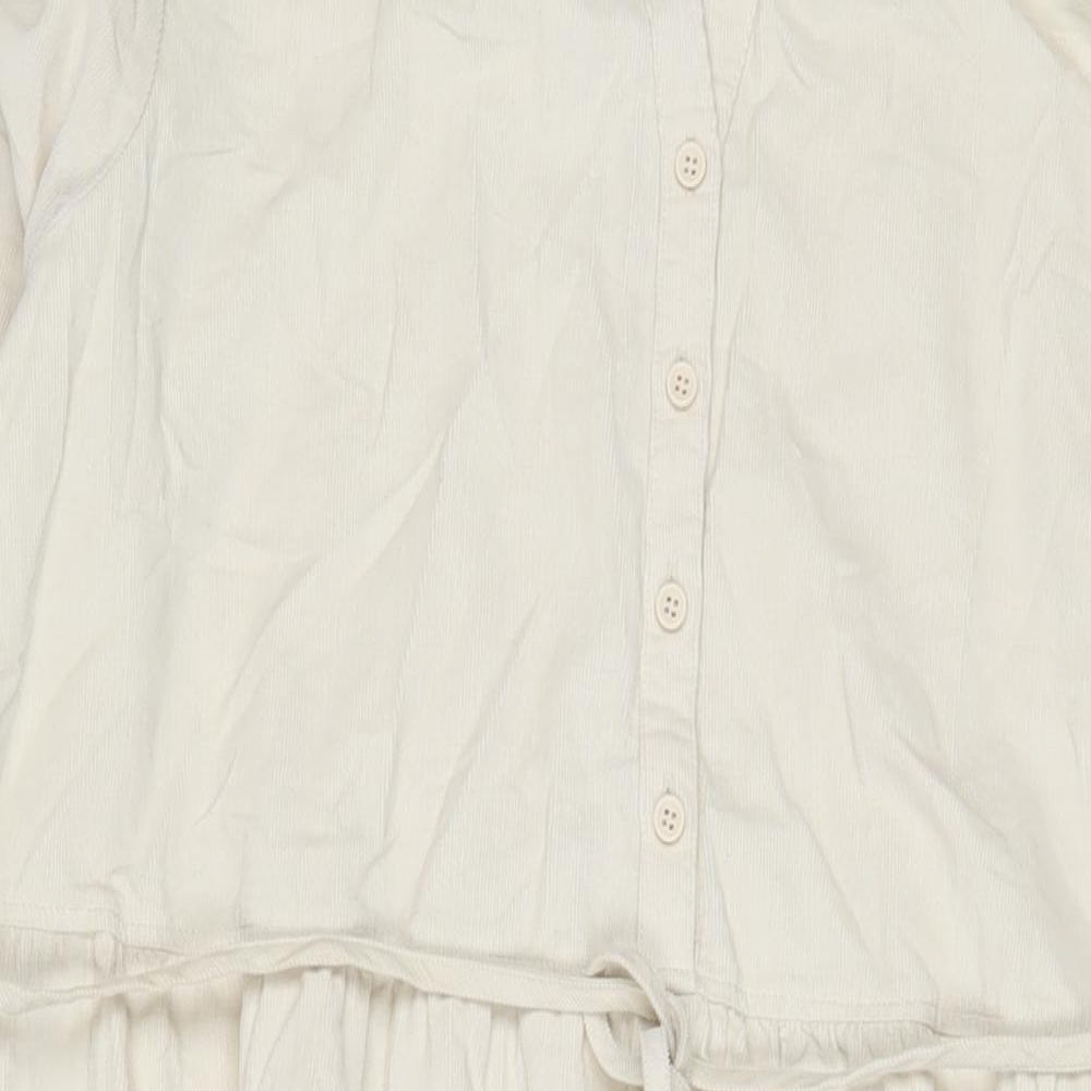 Marks and Spencer Womens Beige Cotton A-Line Size 22 V-Neck Button - Belted