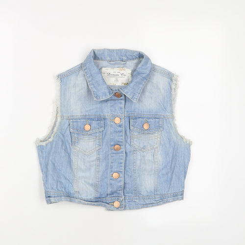 Denim & Co. Womens Blue Gilet Jacket Size 14 Button