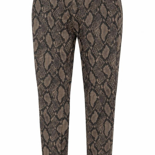 Boohoo Womens Brown Animal Print Viscose Trousers Size 12 L28 in Regular Zip - Leather Look
