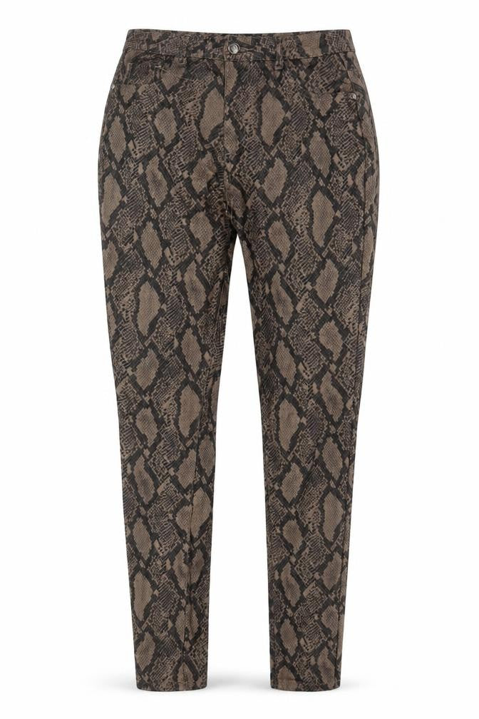Boohoo Womens Brown Animal Print Viscose Trousers Size 12 L28 in Regular Zip - Leather Look