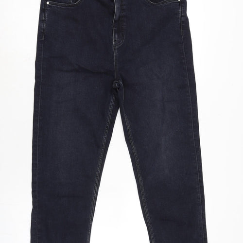 Marks and Spencer Womens Blue Cotton Blend Straight Jeans Size 16 L23 in Regular Zip