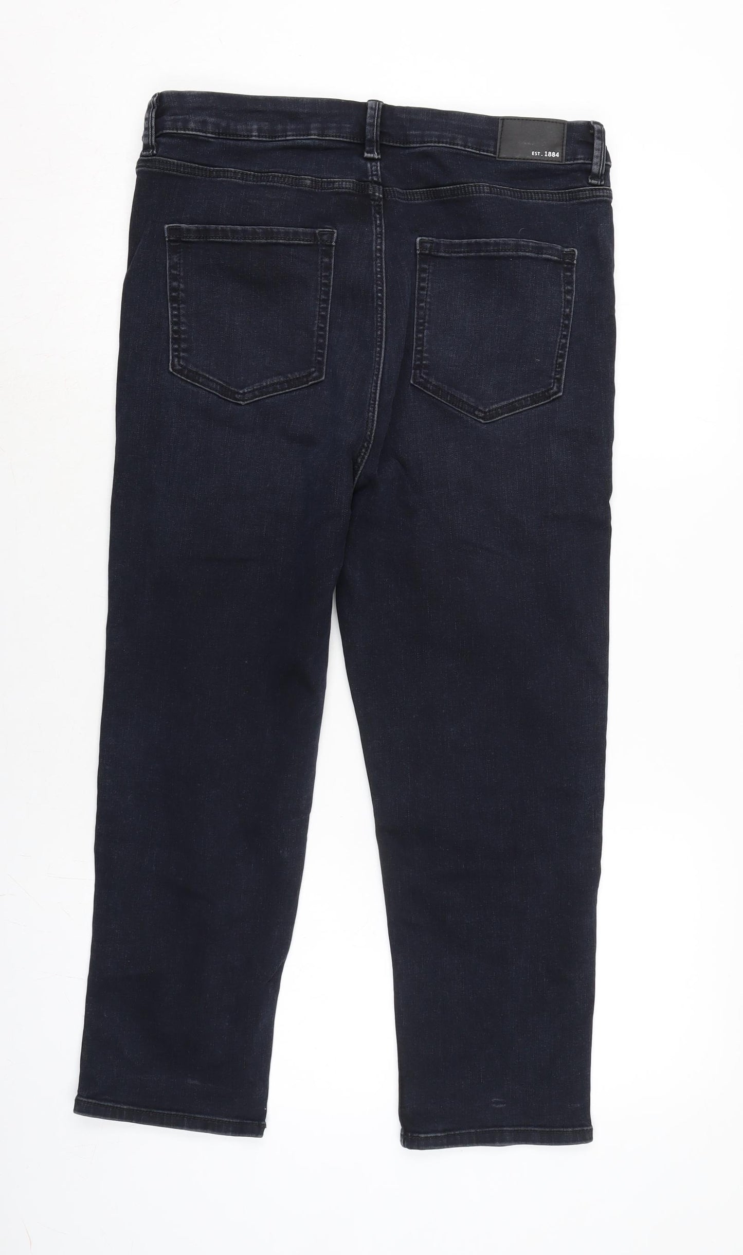 Marks and Spencer Womens Blue Cotton Blend Straight Jeans Size 16 L23 in Regular Zip
