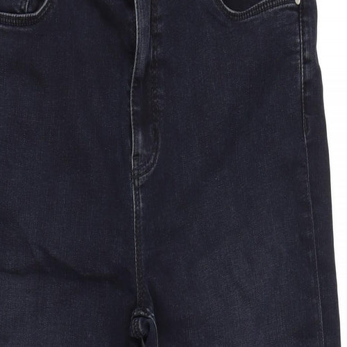 Marks and Spencer Womens Blue Cotton Blend Straight Jeans Size 16 L23 in Regular Zip