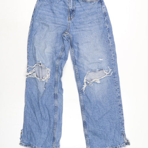 Denim & Co. Girls Blue Cotton Wide-Leg Jeans Size 9-10 Years L24.5 in Regular Zip