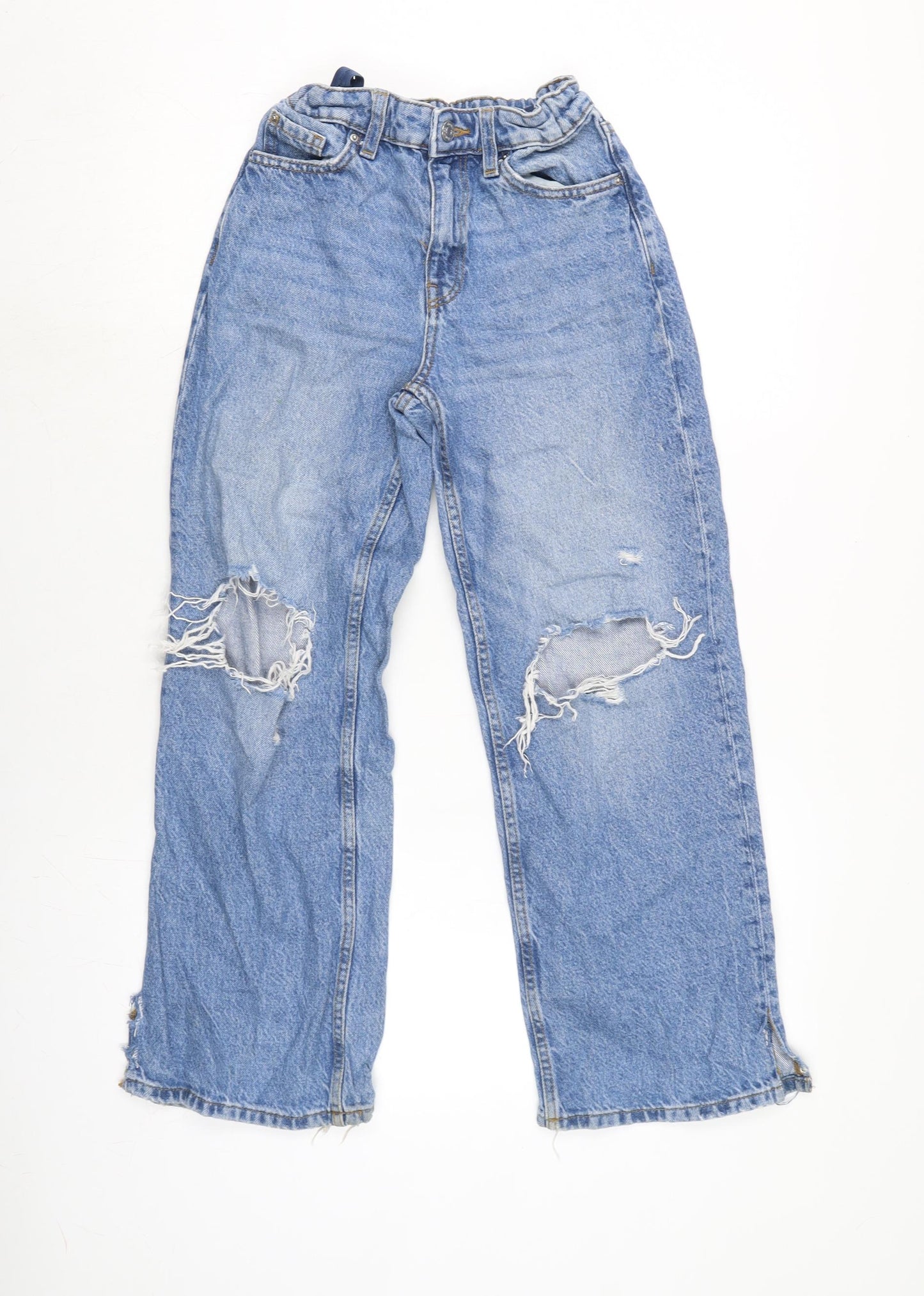 Denim & Co. Girls Blue Cotton Wide-Leg Jeans Size 9-10 Years L24.5 in Regular Zip