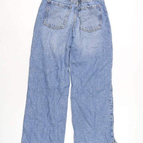 Denim & Co. Girls Blue Cotton Wide-Leg Jeans Size 9-10 Years L24.5 in Regular Zip