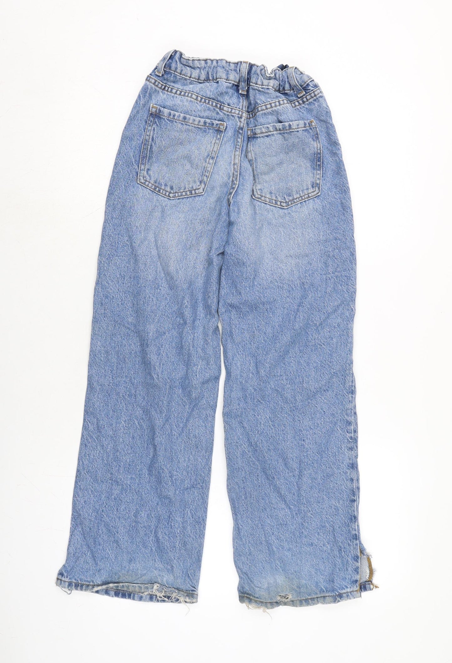 Denim & Co. Girls Blue Cotton Wide-Leg Jeans Size 9-10 Years L24.5 in Regular Zip