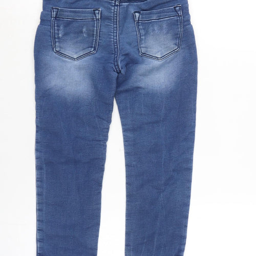 F&F Boys Blue Cotton Straight Jeans Size 5-6 Years Regular Zip - Inside Leg 18.5in - Distressed.