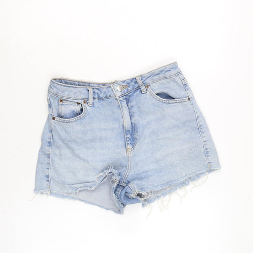 Topshop Womens Blue Cotton Cut-Off Shorts Size 10 Regular Zip