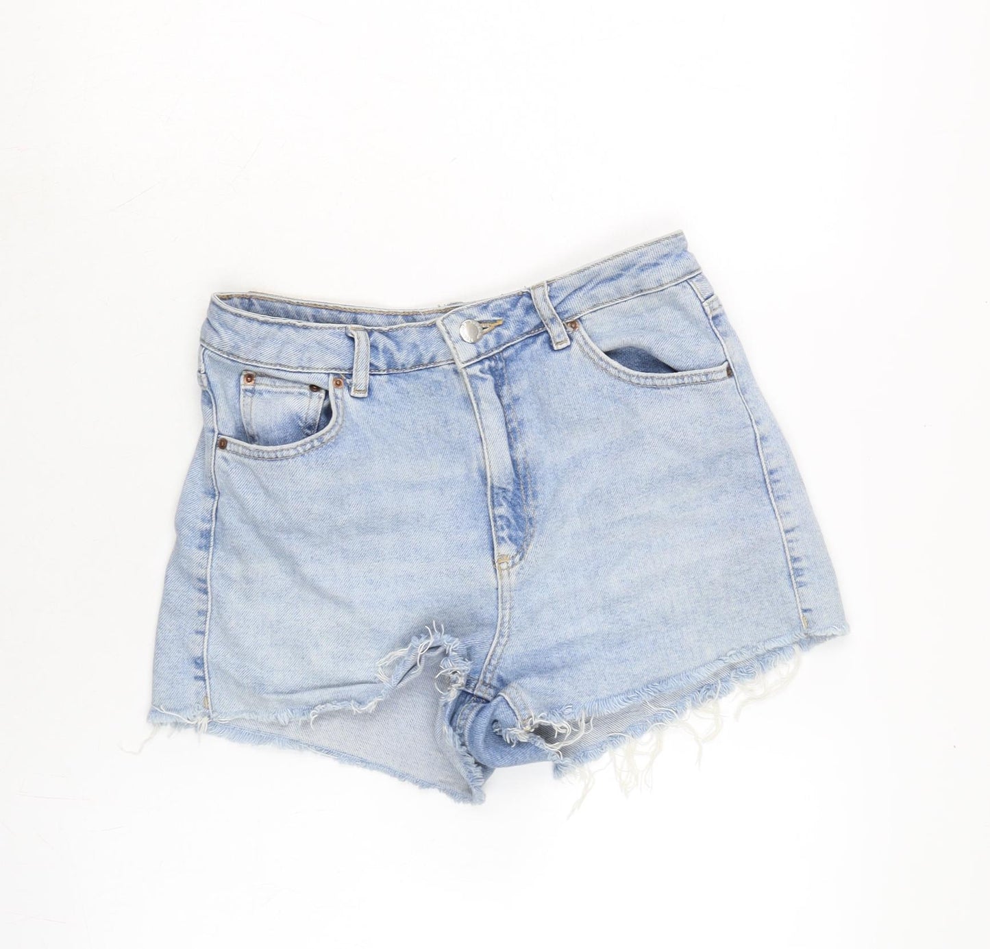 Topshop Womens Blue Cotton Cut-Off Shorts Size 10 Regular Zip