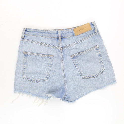 Topshop Womens Blue Cotton Cut-Off Shorts Size 10 Regular Zip