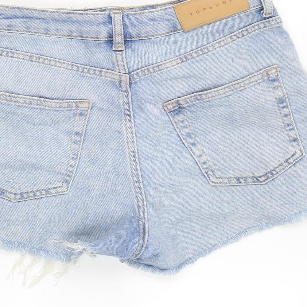 Topshop Womens Blue Cotton Cut-Off Shorts Size 10 Regular Zip