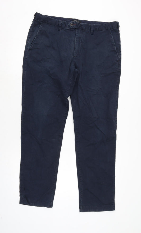 Ted Baker Mens Blue Cotton Trousers Size 38 in L31 in Regular Zip