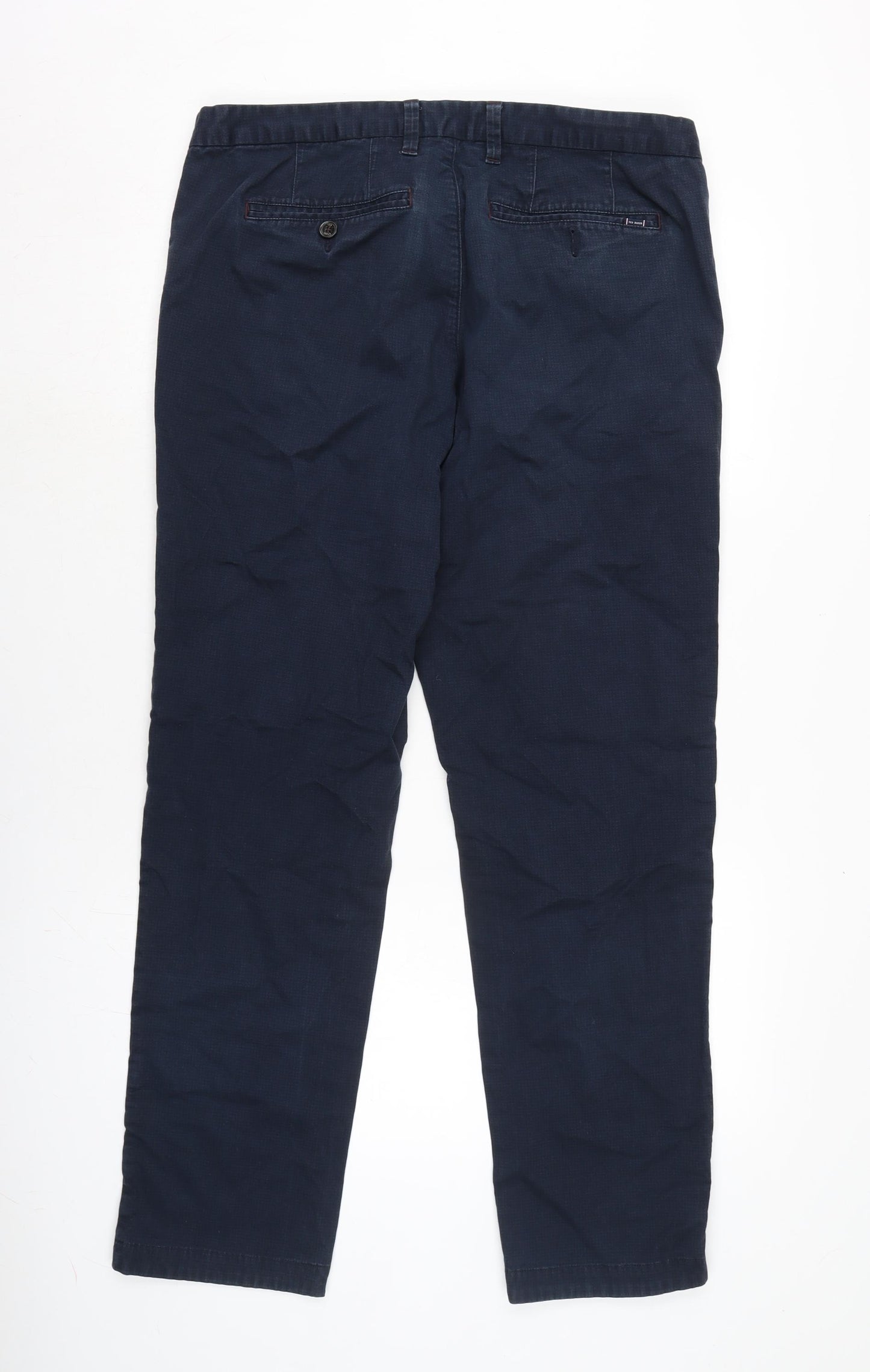 Ted Baker Mens Blue Cotton Trousers Size 38 in L31 in Regular Zip