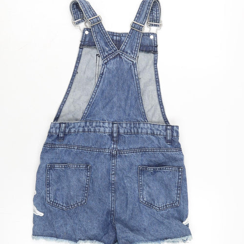 Denim & Co. Girls Blue Cotton Dungaree One-Piece Size 11-12 Years Snap - Pit to pit 7.5 In - Adjustable straps.