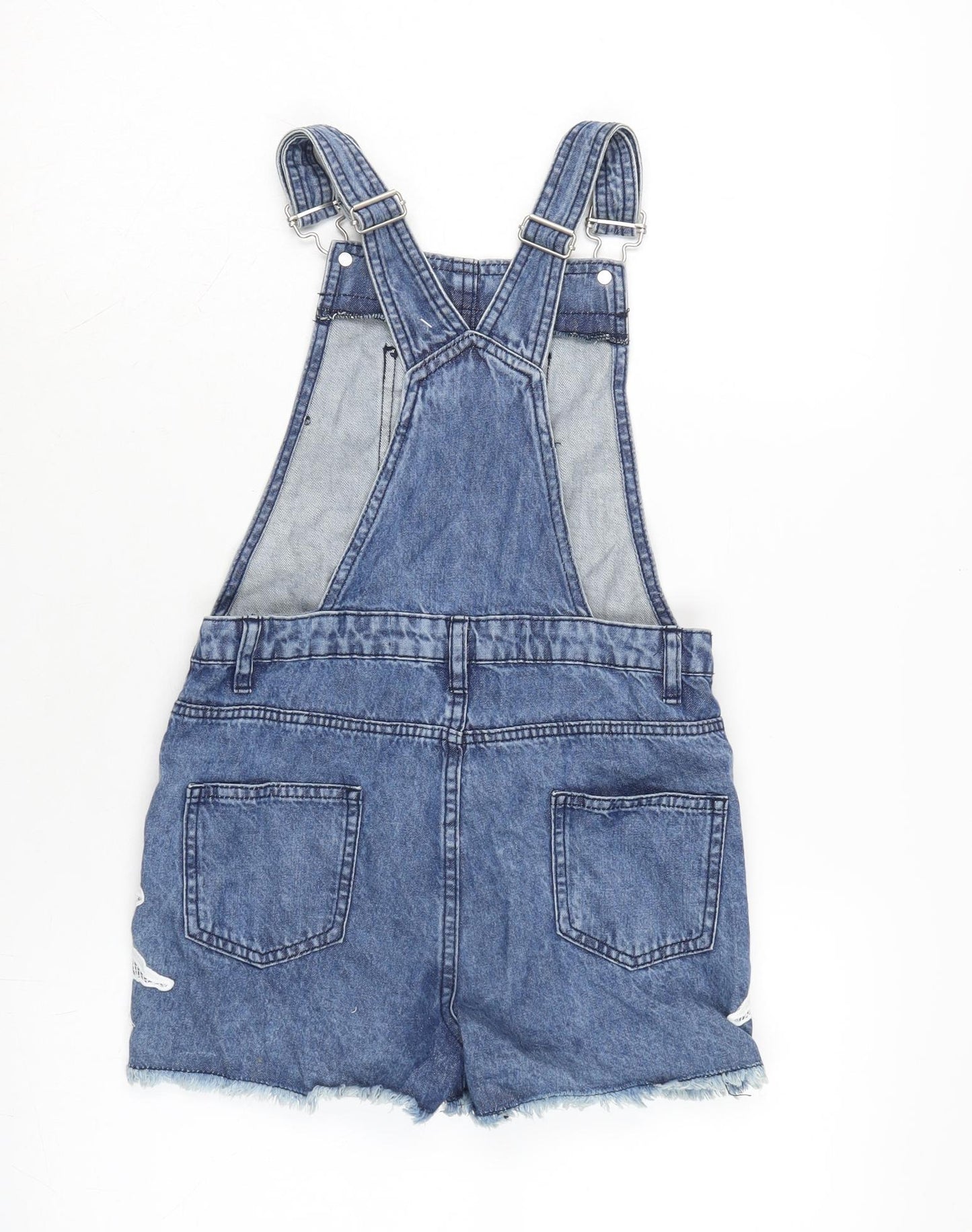 Denim & Co. Girls Blue Cotton Dungaree One-Piece Size 11-12 Years Snap - Pit to pit 7.5 In - Adjustable straps.