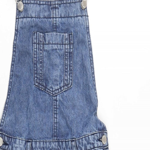 Denim & Co. Girls Blue Cotton Dungaree One-Piece Size 11-12 Years Snap - Pit to pit 7.5 In - Adjustable straps.