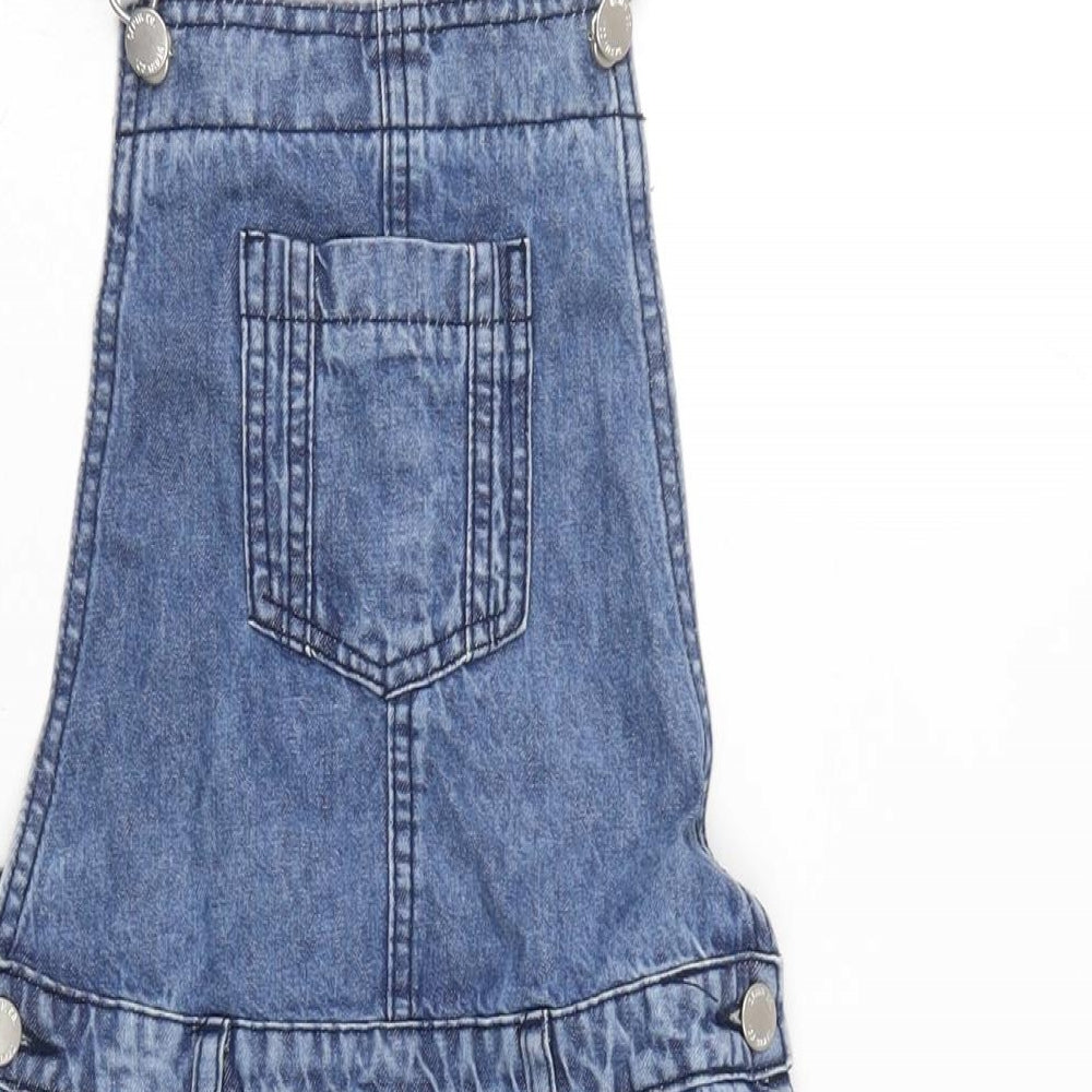 Denim & Co. Girls Blue Cotton Dungaree One-Piece Size 11-12 Years Snap - Pit to pit 7.5 In - Adjustable straps.