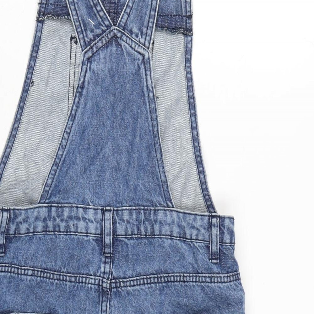 Denim & Co. Girls Blue Cotton Dungaree One-Piece Size 11-12 Years Snap - Pit to pit 7.5 In - Adjustable straps.