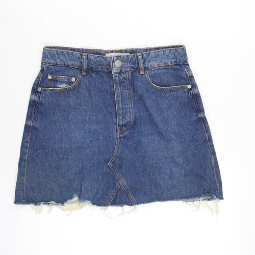 Berksha Womens Blue Cotton A-Line Skirt Size 10 Button
