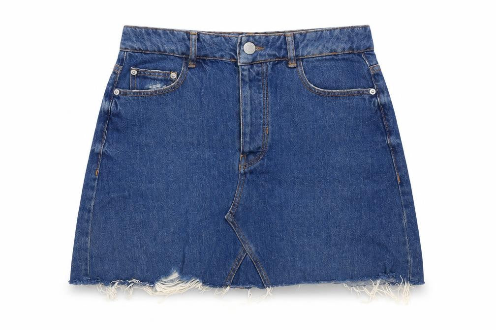 Front view of Berksha women’s blue cotton a-line skirt, size UK 10, button