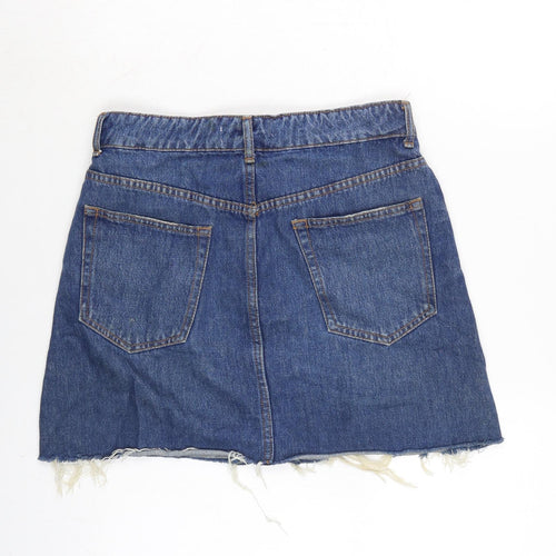 Berksha Womens Blue Cotton A-Line Skirt Size 10 Button