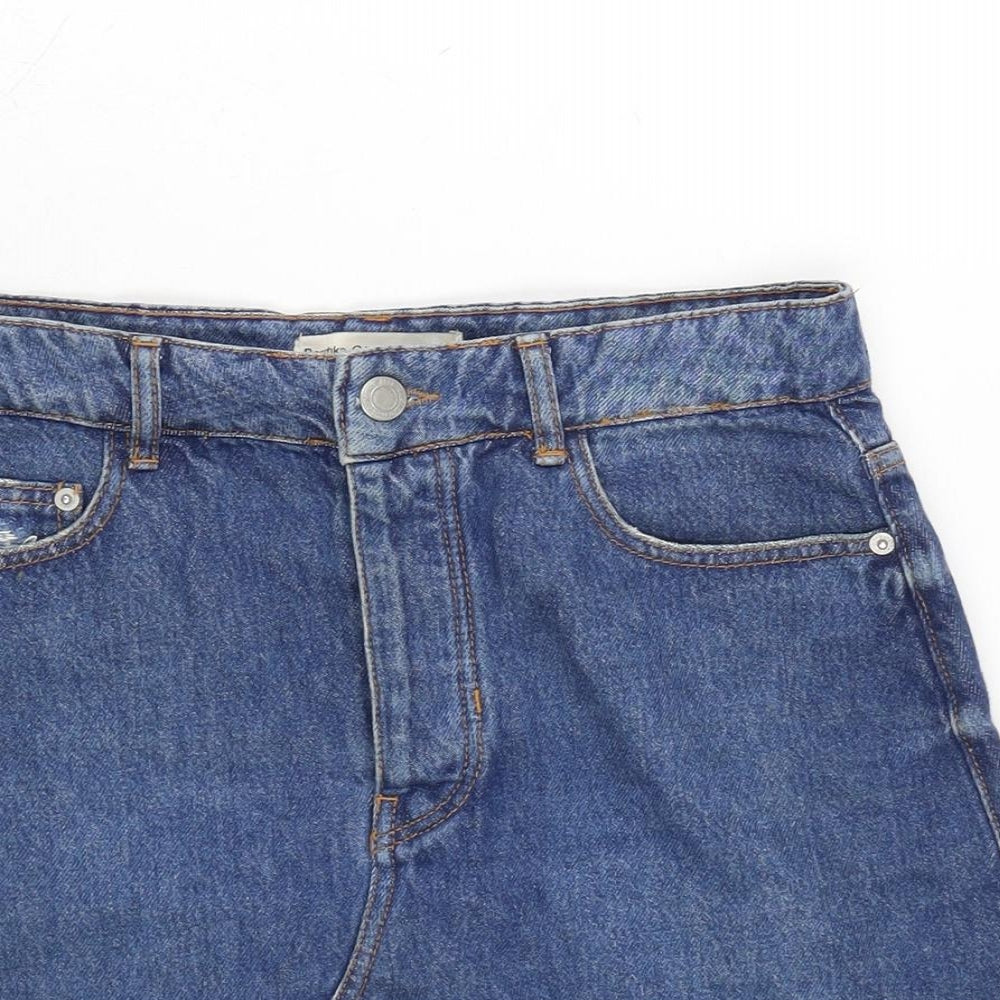 Berksha Womens Blue Cotton A-Line Skirt Size 10 Button