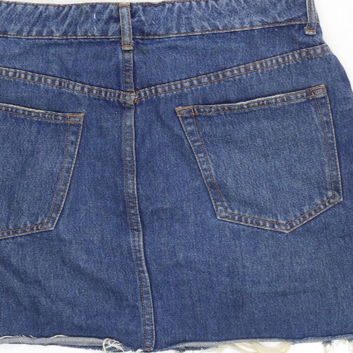 Berksha Womens Blue Cotton A-Line Skirt Size 10 Button