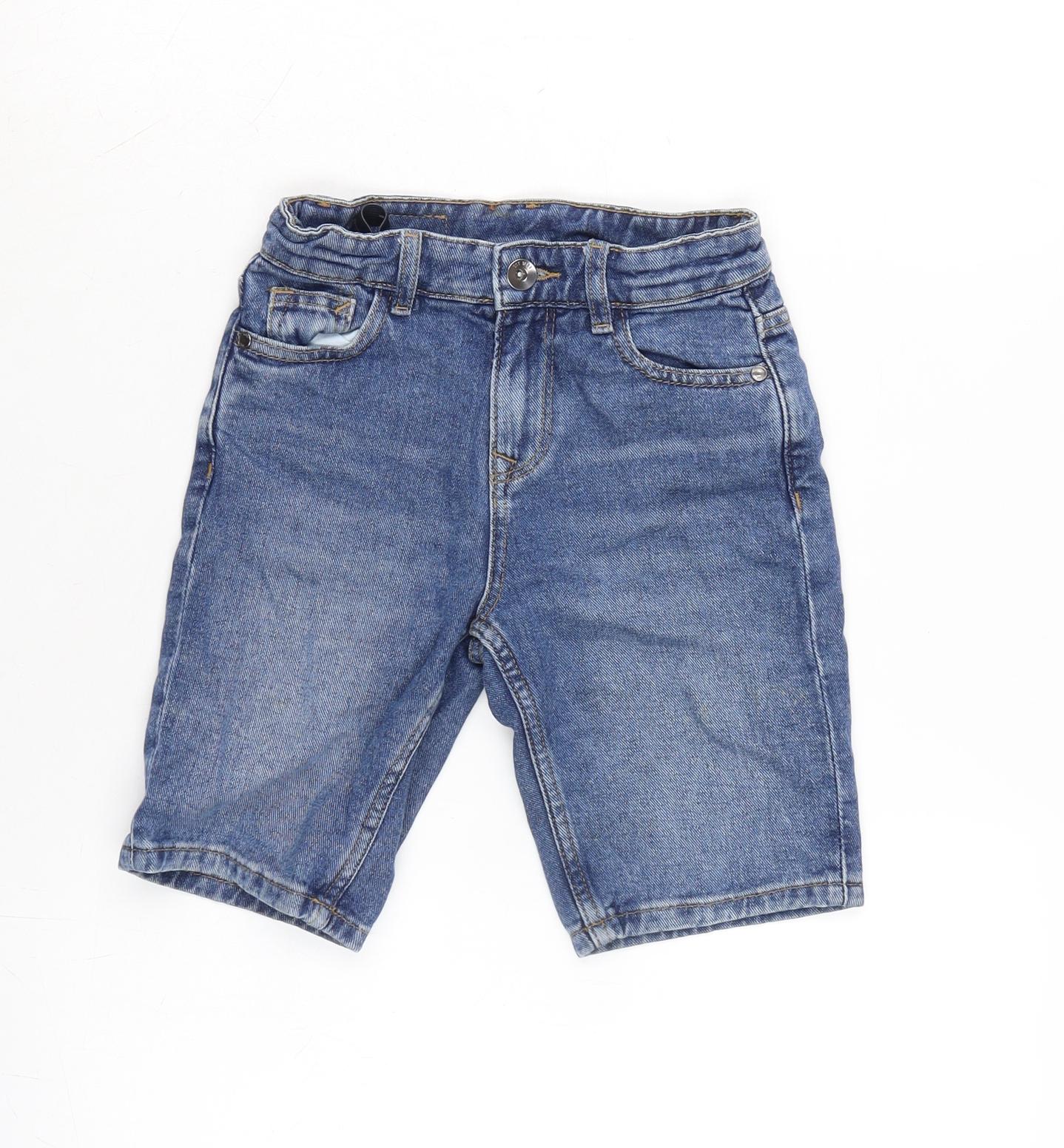 Marks and Spencer Boys Blue Cotton Bermuda Shorts Size 6-7 Years Regular Zip - Waist-21In.