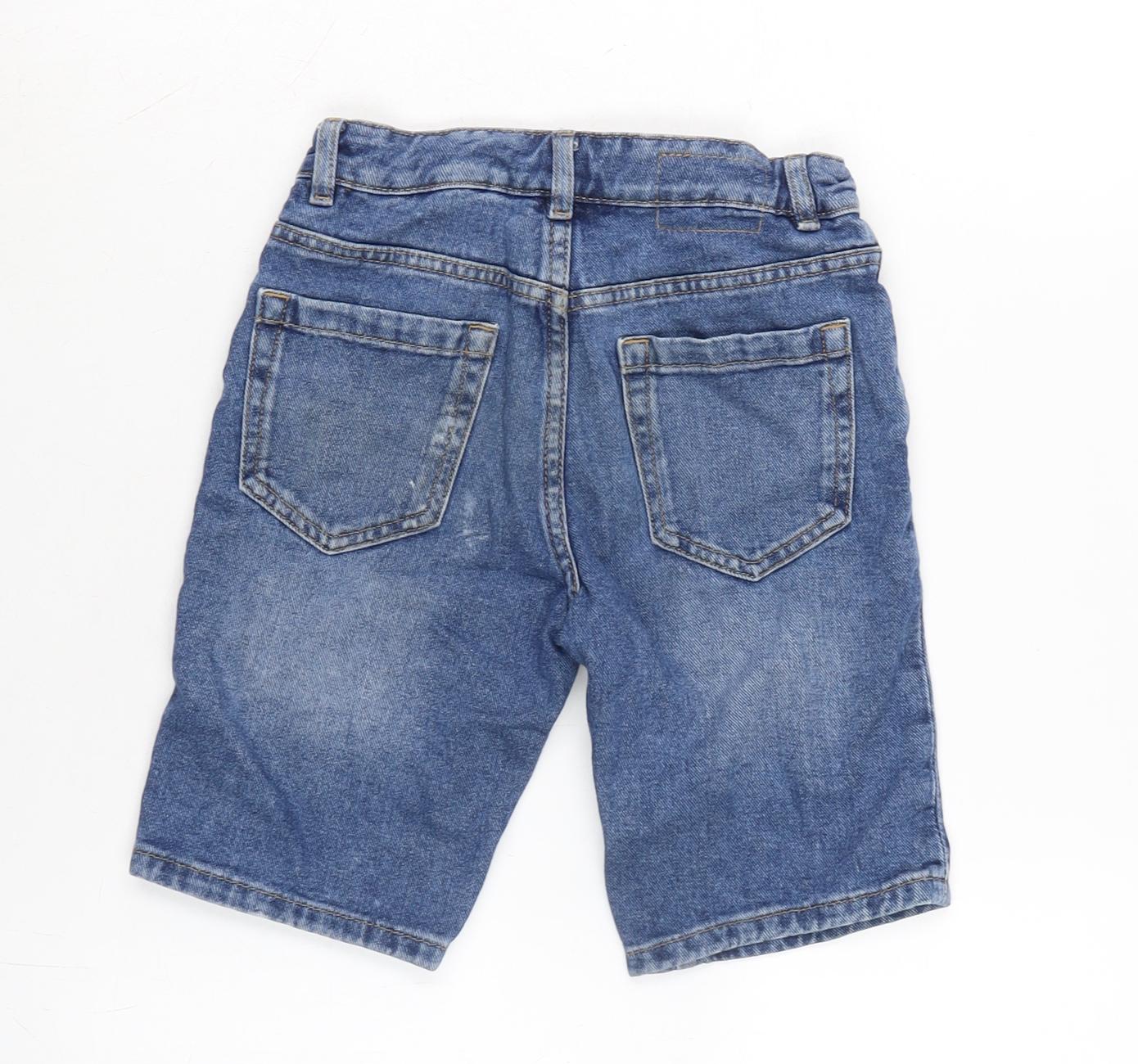 Marks and Spencer Boys Blue Cotton Bermuda Shorts Size 6-7 Years Regular Zip - Waist-21In.