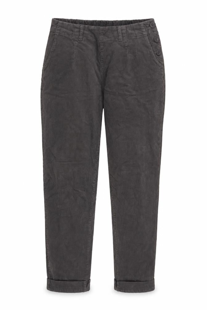 Front view of Trail board women’s grey cotton trousers, size UK 8, 25.5-inch leg regular button