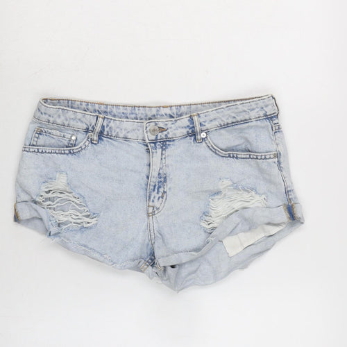 H&M Womens Blue Cotton Cut-Off Shorts Size 10 Regular Zip