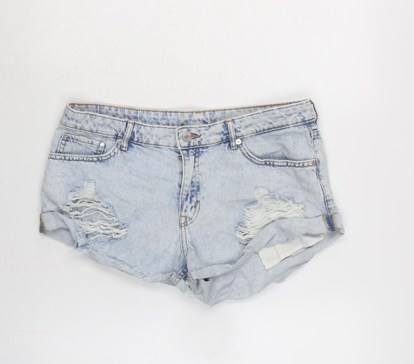 H&M Womens Blue Cotton Cut-Off Shorts Size 10 Regular Zip