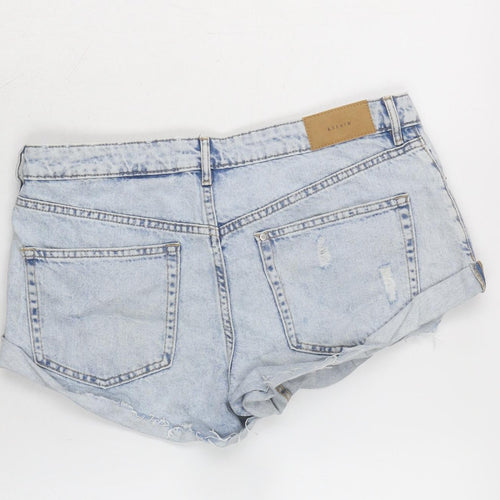 H&M Womens Blue Cotton Cut-Off Shorts Size 10 Regular Zip