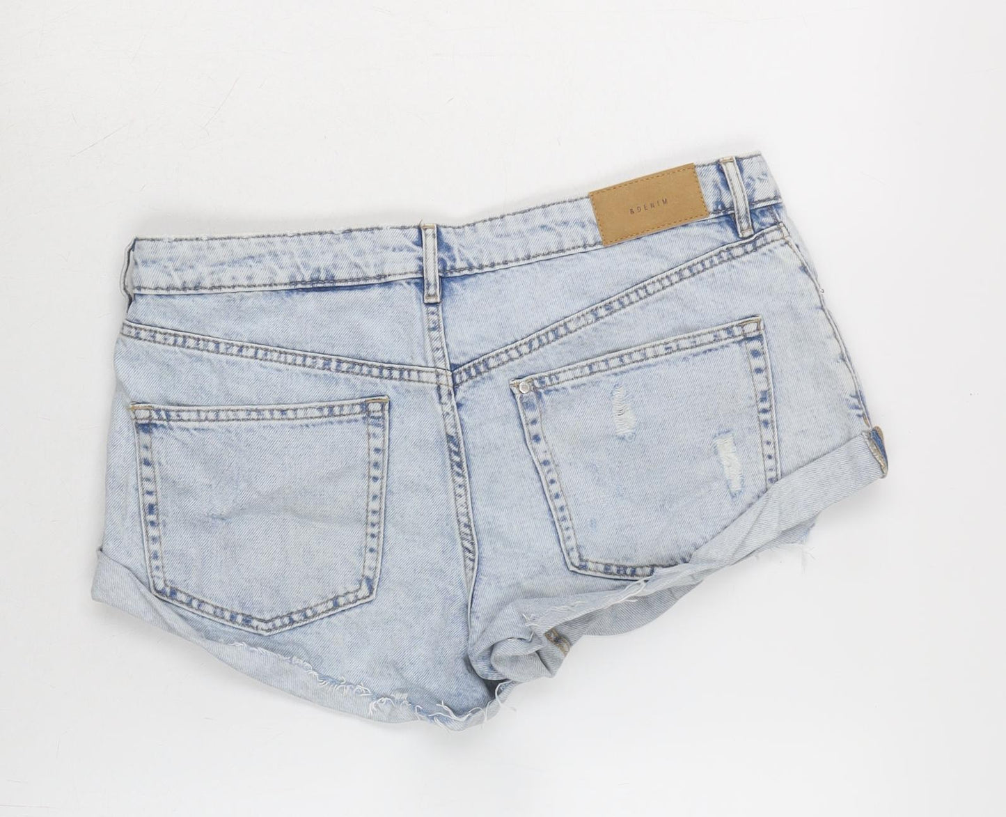 H&M Womens Blue Cotton Cut-Off Shorts Size 10 Regular Zip